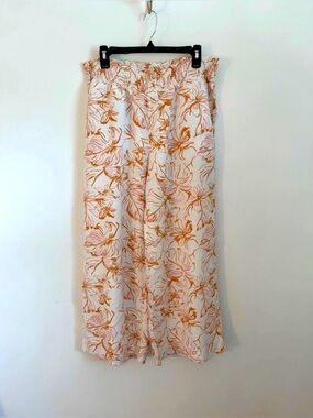 Joie White Wide-Leg Pants with Orange Floral Print